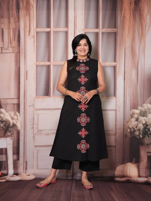 Cotton Embroidered Cut Sleeve Kurta & Pant Set