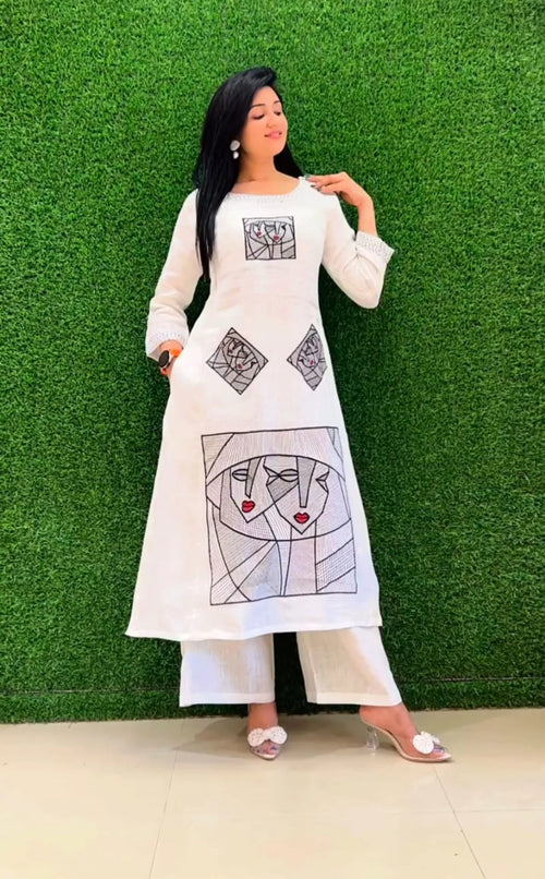 Cotton Embroidered Kurta & Pant Set