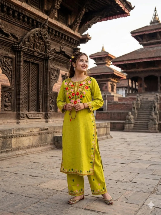 Cotton Embroidered Kurta & Pant Set