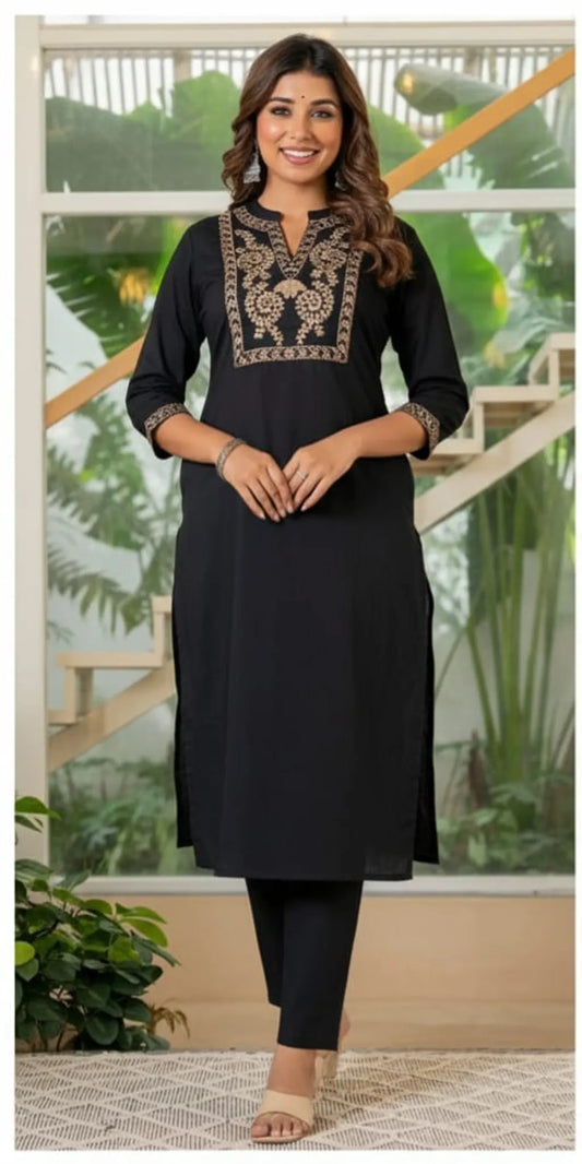 Cotton Embroidered Kurta & Pant Set