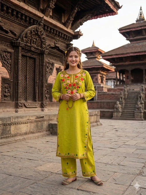 Cotton Embroidered Kurta & Pant Set