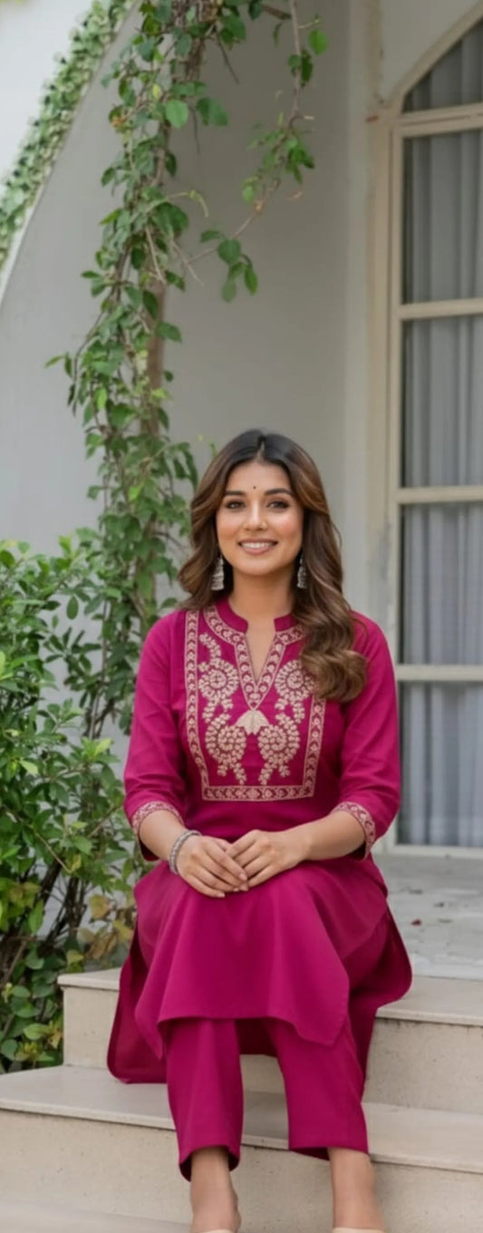Cotton Embroidered Kurta & Pant Set