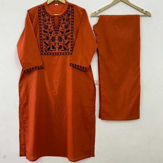 Cotton Embroidered Kurta & Pant Set