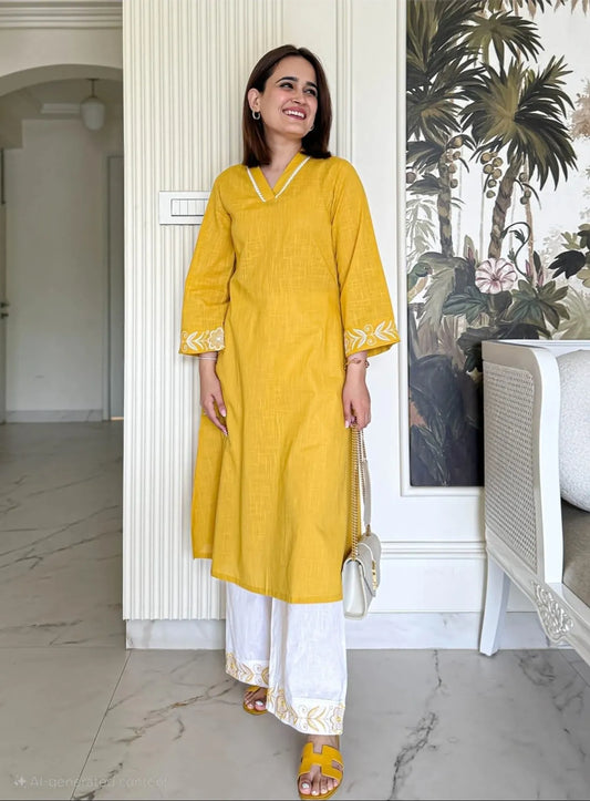 Cotton Embroidered kurta & pant set.