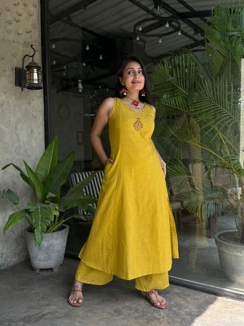 Cotton Embroidered Kurta & Pant Set