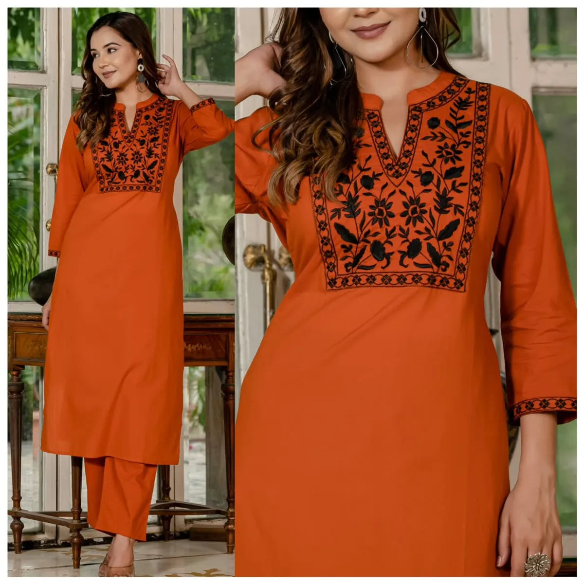 Cotton Embroidered Kurta & Pant Set