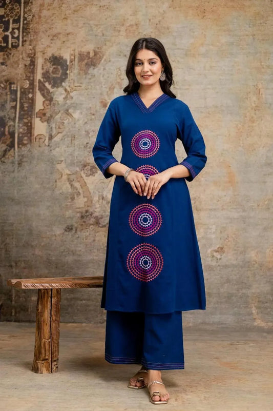 Cotton Embroidered Kurta & Pant Set