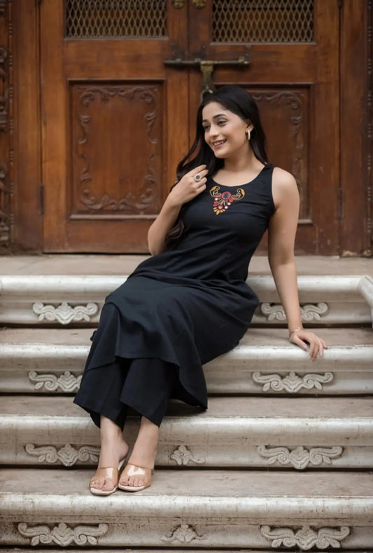 Cotton Embroidered Sleeveless Kurta & Pant Set