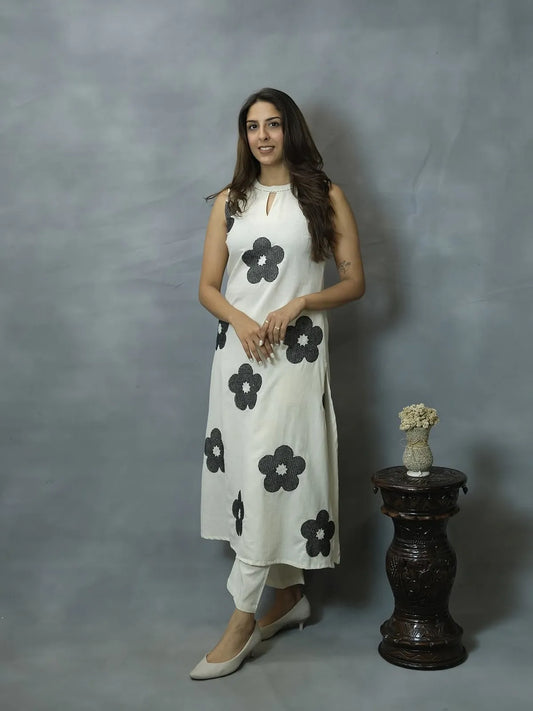 Cotton Embroidered Sleeveless Kurta & Pant Set