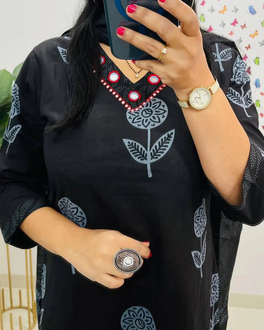 Cotton Kurta With Pant & Dupatta Set