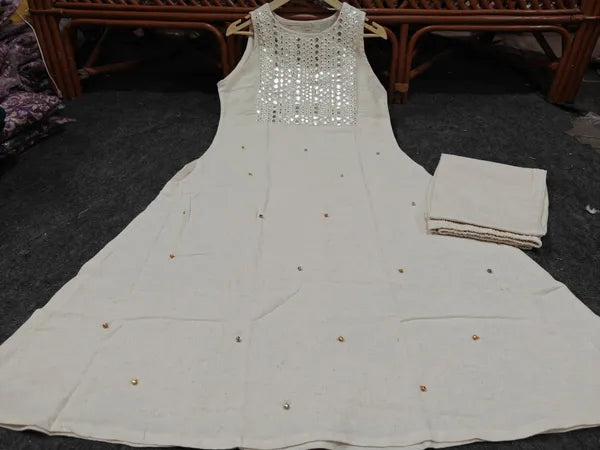 Cotton Mirror Work Cut Sleeve Kurta & Pant Set