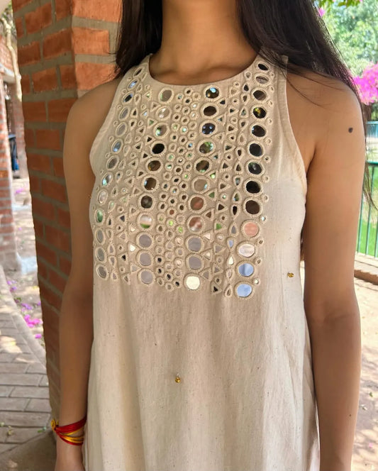 Cotton Mirror Work Cut Sleeve Kurta & Pant Set