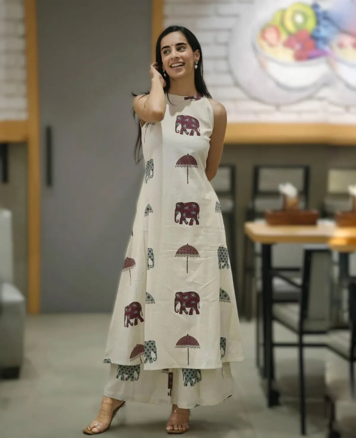 Cotton Printed Cut Sleeve Kurta & Pant Set