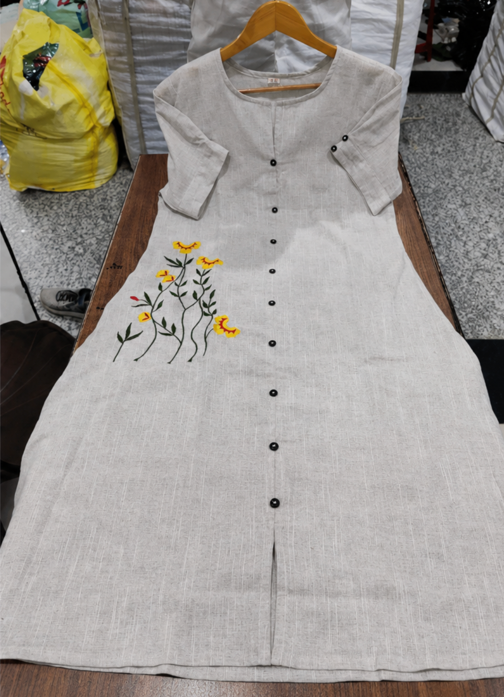 Off White Floral Embroidered Kurta Dress for Women
