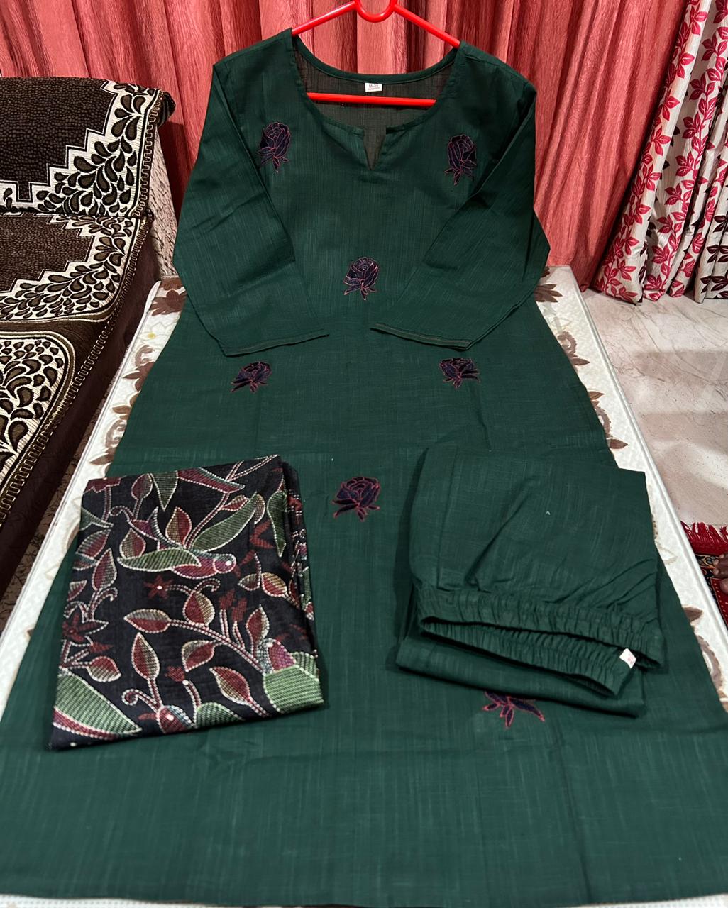 Green Printed Kurta Pant Set with Dupatta for Women