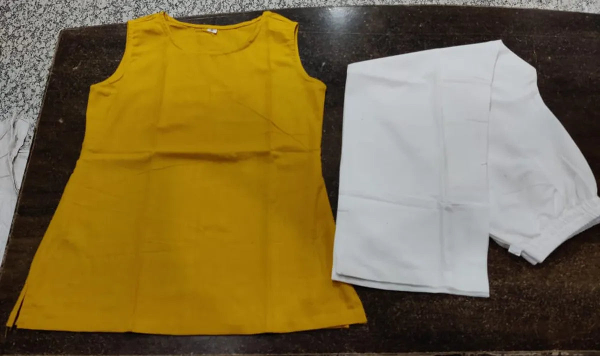 Yellow and White Women's Classy Cotton Linen Co-ord Set