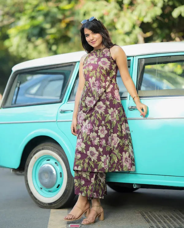 Cotton Cut Sleeve Floral Print Kurta & Pant Set