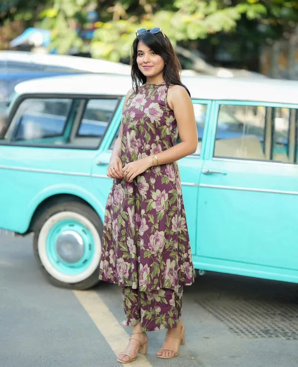 Cotton Cut Sleeve Floral Print Kurta & Pant Set