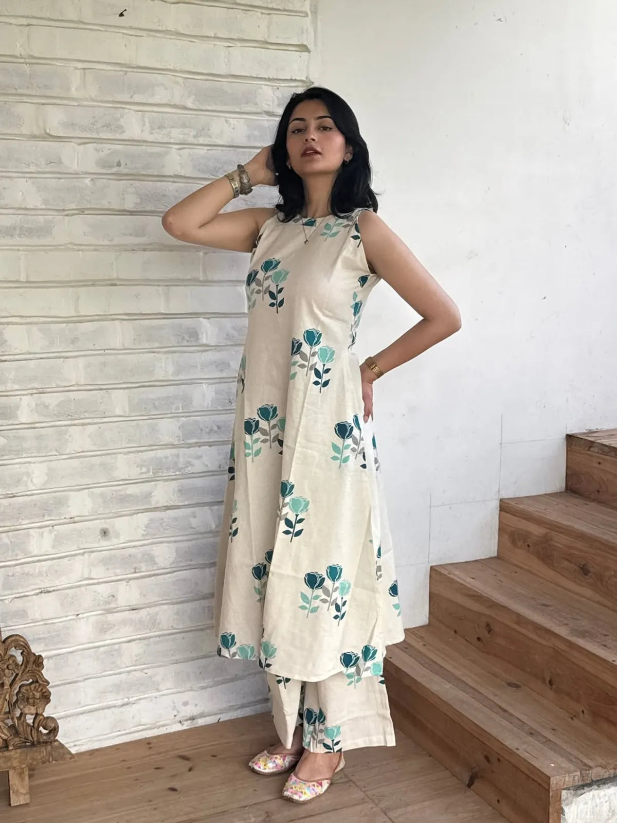 Cotton Cut Sleeve Kurta & Pant Set