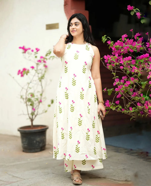 Cotton Cut Sleeve Kurta & Pant Set