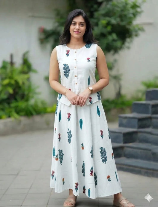 Cotton Cut Sleeve Top & Skirt