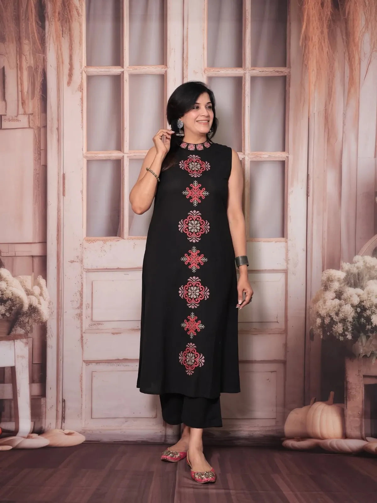 Cotton Embroidered Cut Sleeve Kurta & Pant Set