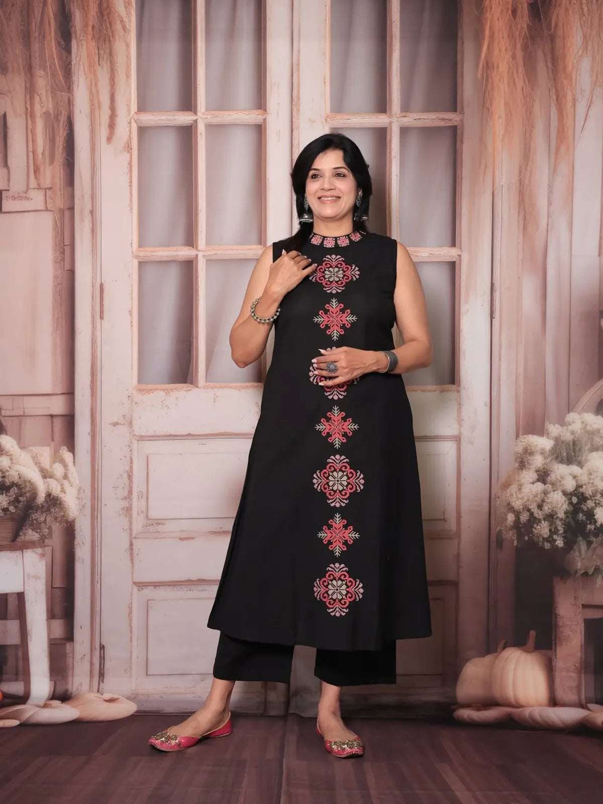 Cotton Embroidered Cut Sleeve Kurta & Pant Set