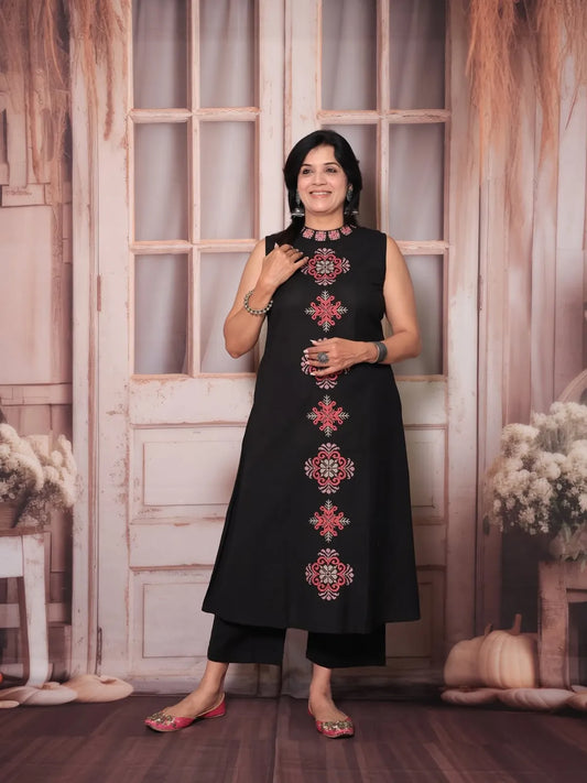 Cotton Embroidered Cut Sleeve Kurta & Pant Set