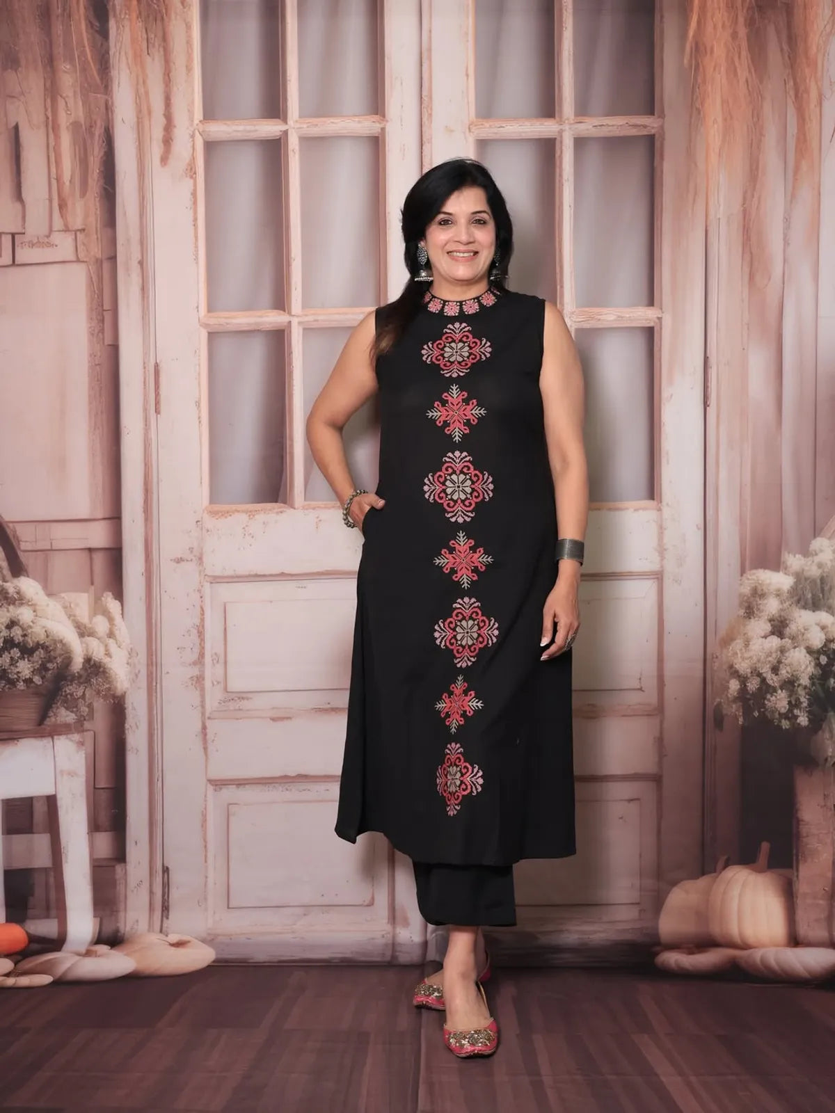 Cotton Embroidered Cut Sleeve Kurta & Pant Set