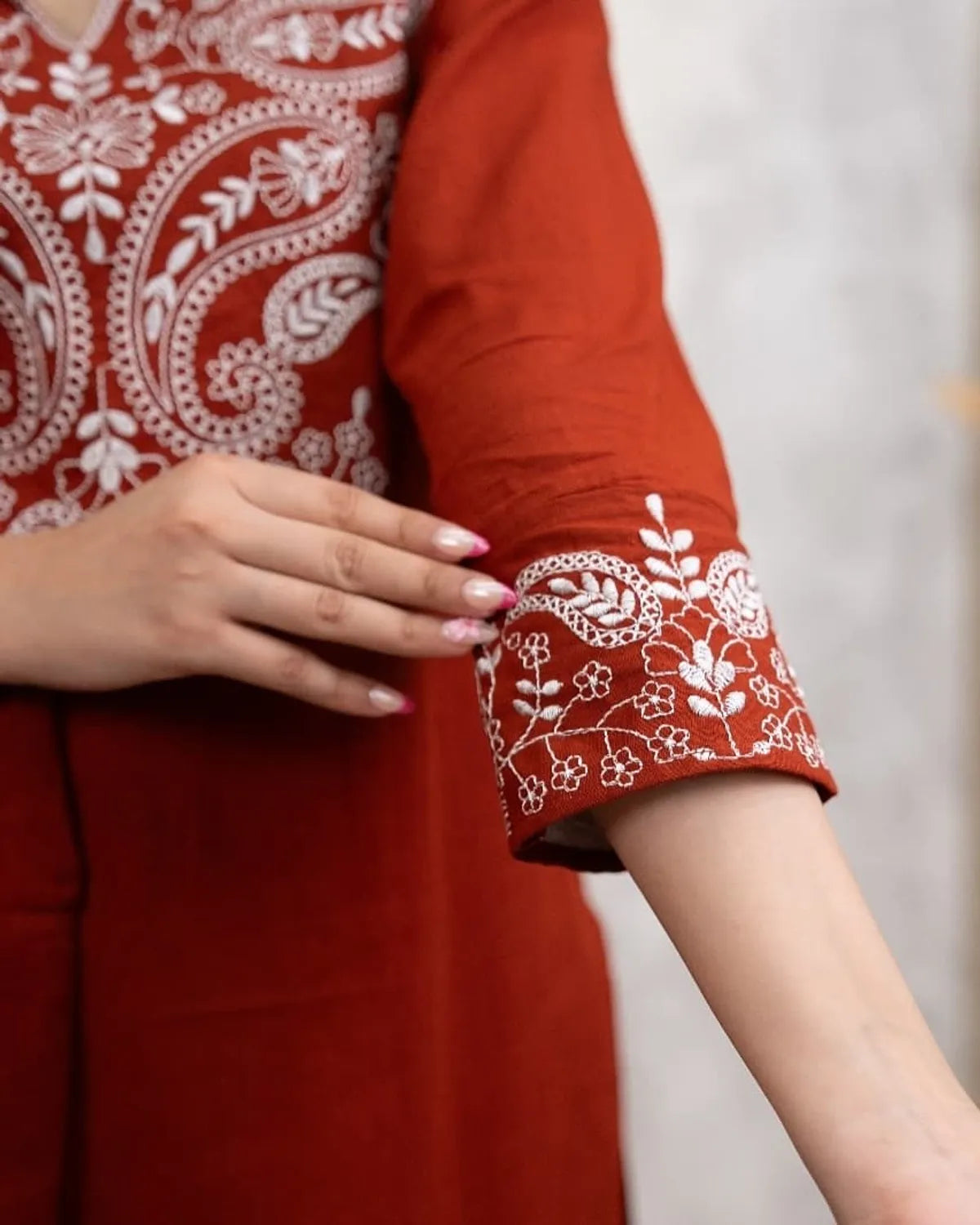 Cotton Embroidered Kurta With Pant & Dupatta Set