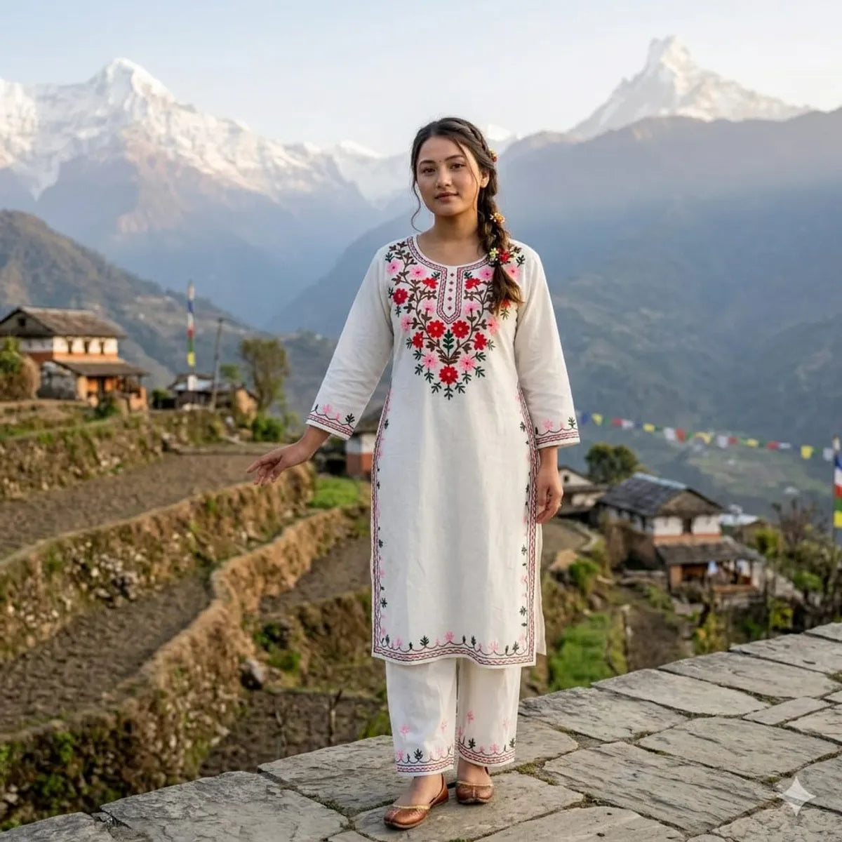Cotton Embroidered Kurta & Pant Set