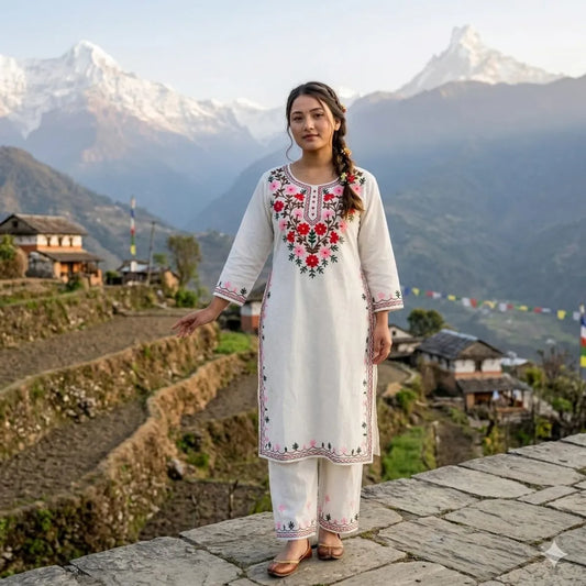 Cotton Embroidered Kurta & Pant Set