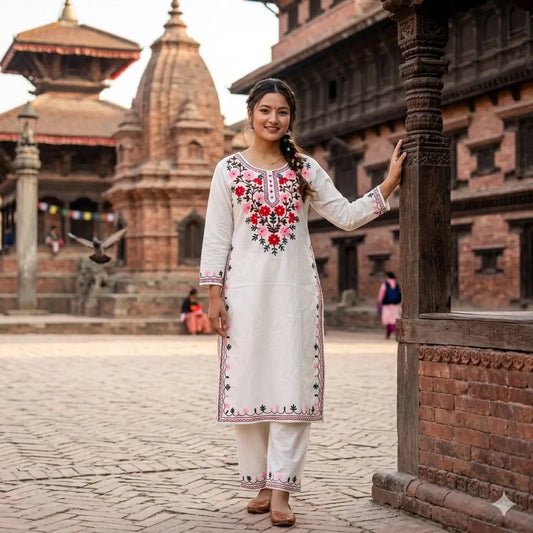 Cotton Embroidered Kurta & Pant Set