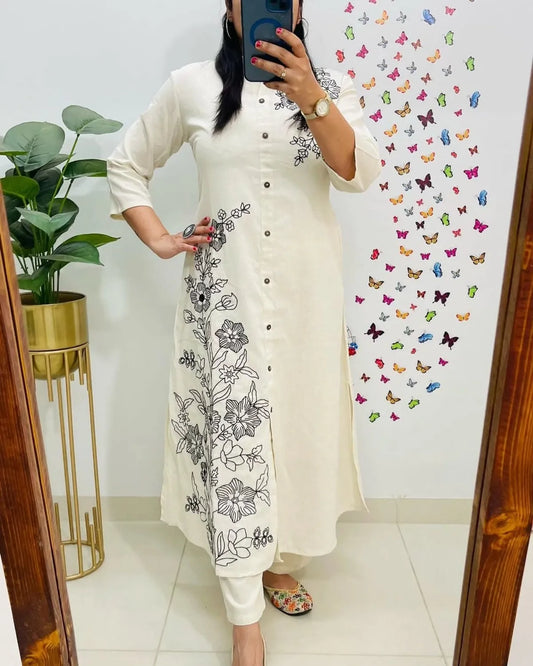 Cotton Embroidered Kurta & Pant Set.