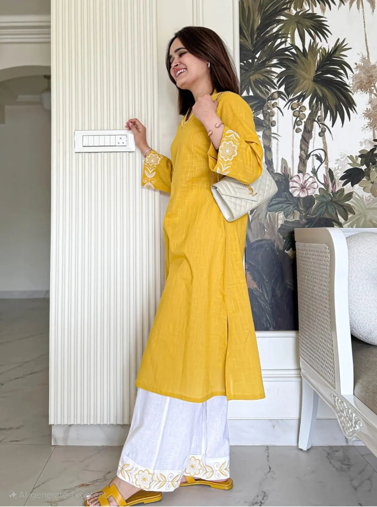 Cotton  Embroidered kurta & pant set.