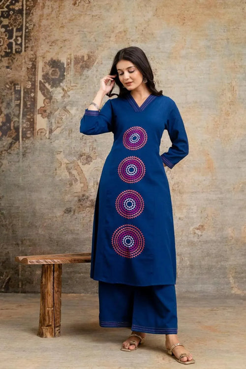 Cotton Embroidered Kurta & Pant Set