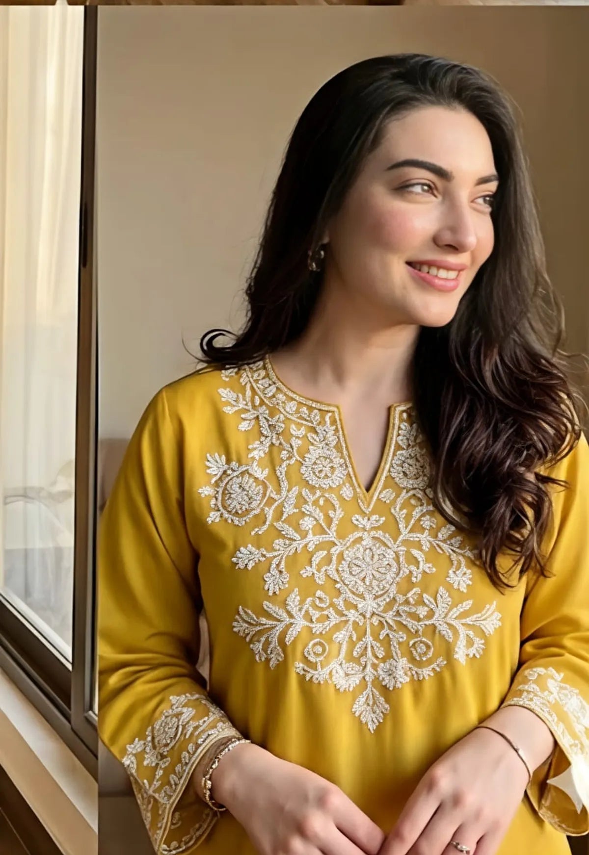 Mustard Yellow Embroidered Cotton Kurta Pant Set