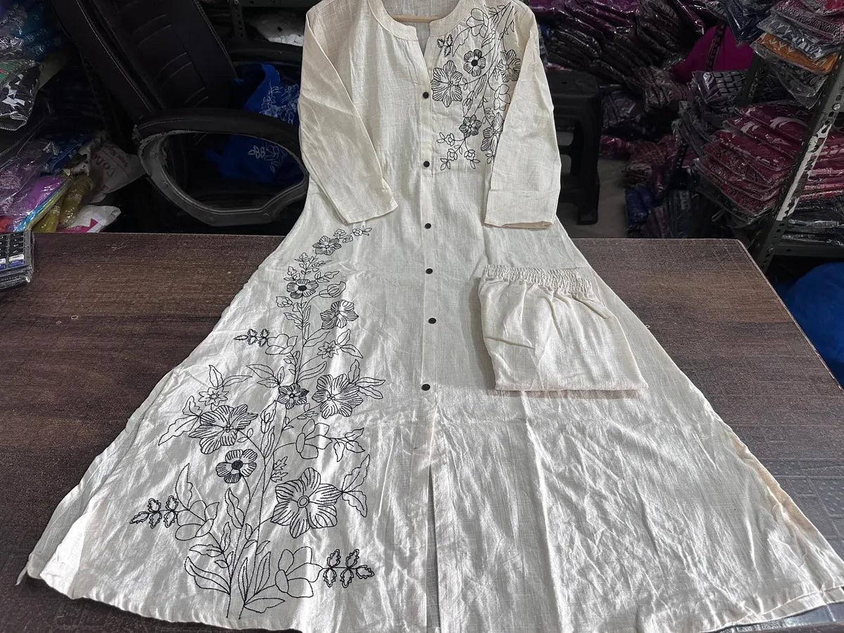 Cotton Embroidered Kurta & Pant Set.