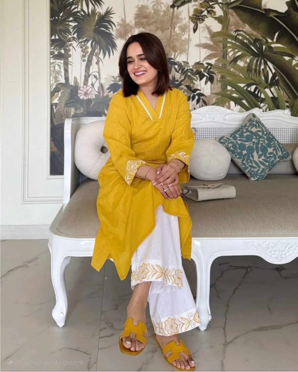 Cotton  Embroidered kurta & pant set.
