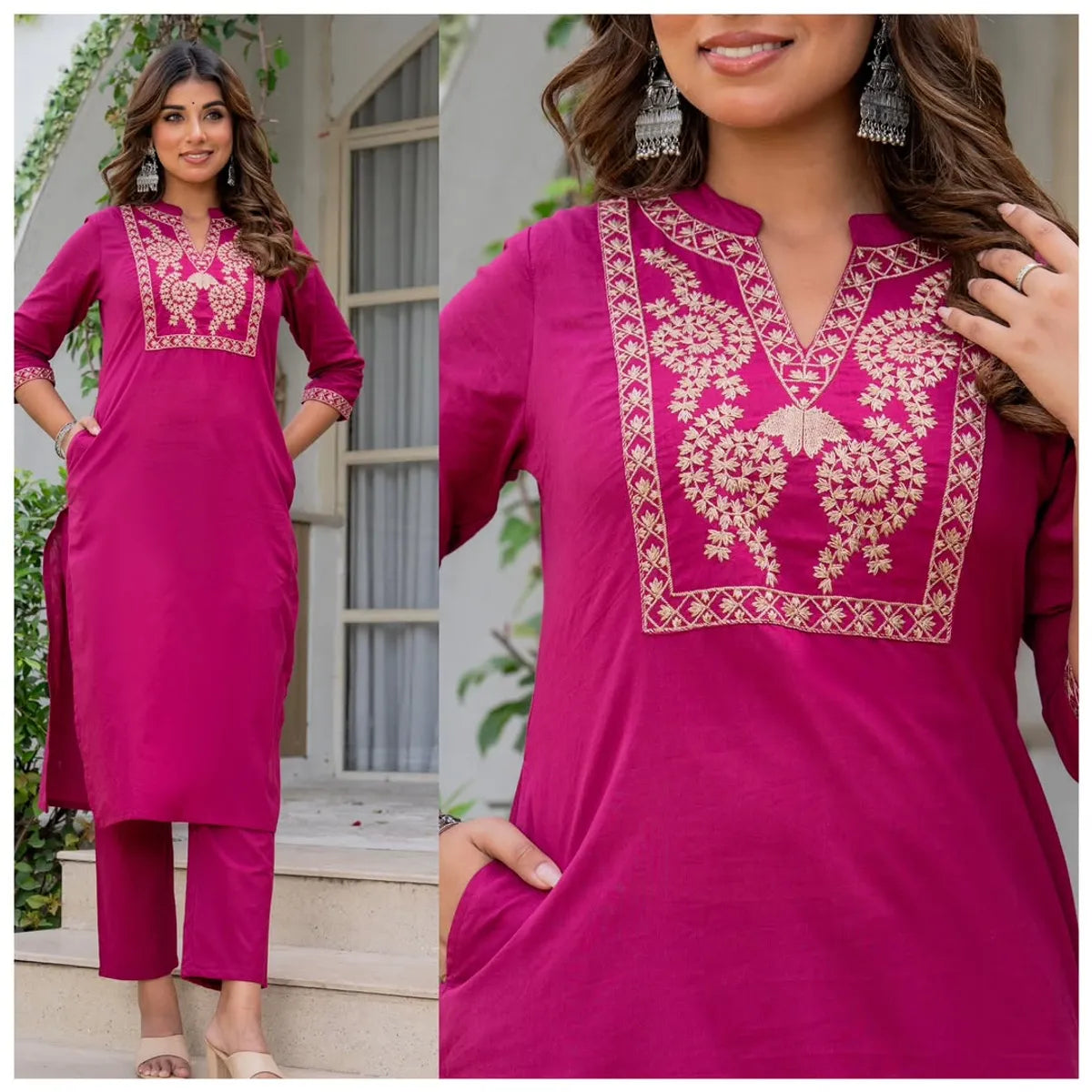 Cotton Embroidered Kurta & Pant Set