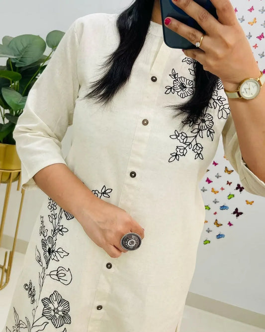 Cotton Embroidered Kurta & Pant Set.