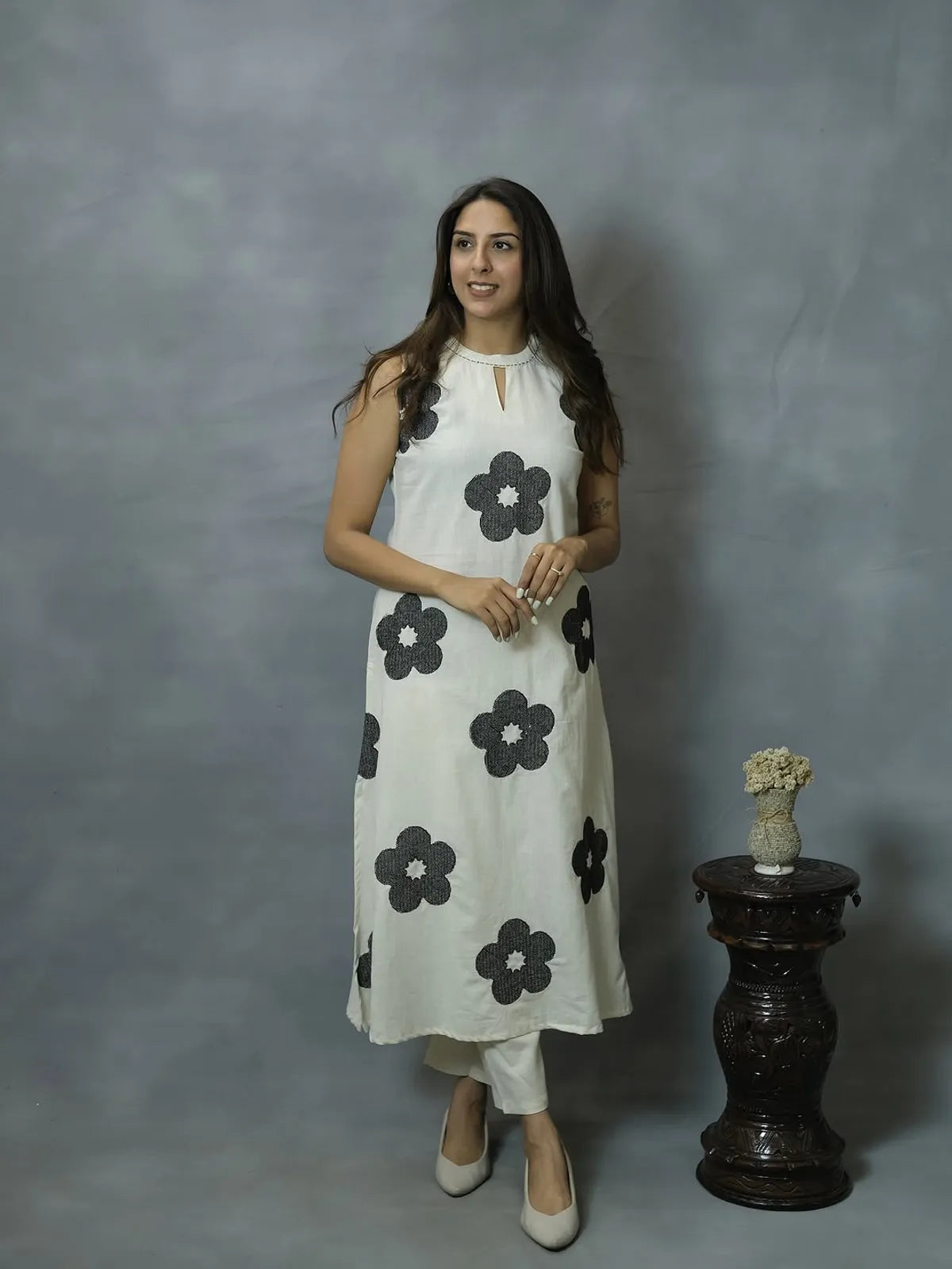 Cotton Embroidered Sleeveless Kurta & Pant Set