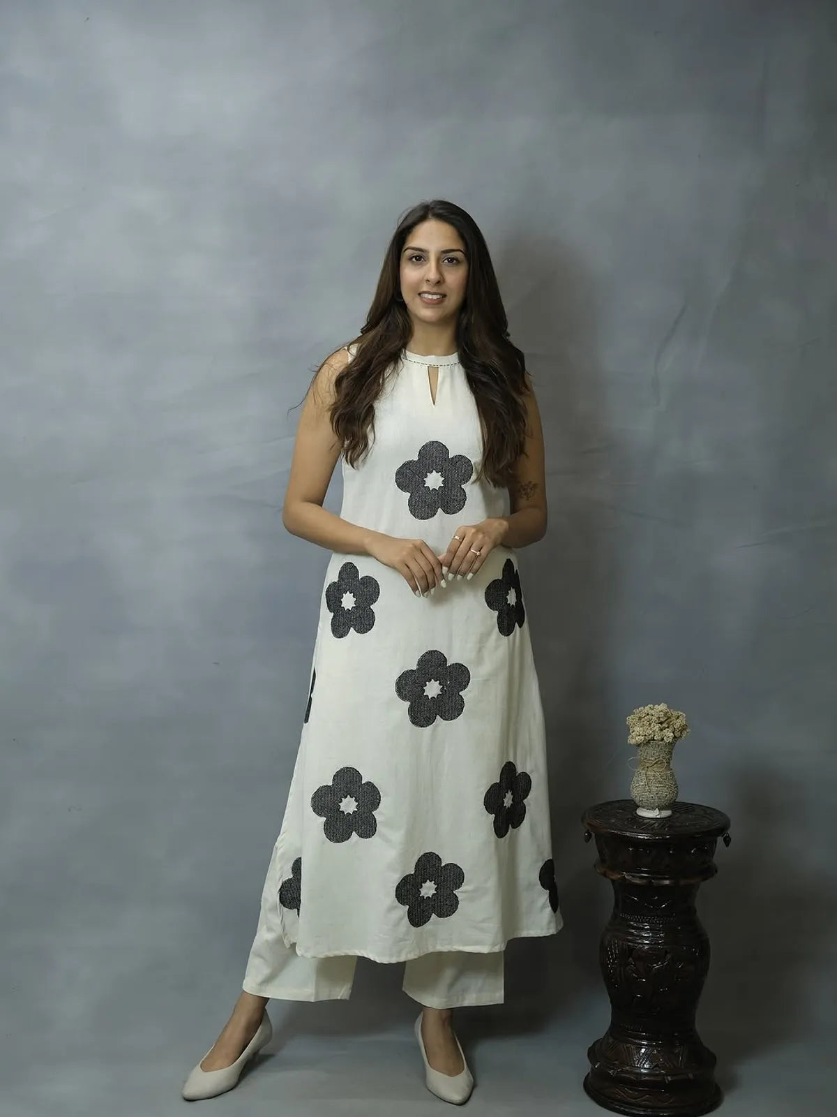 Cotton Embroidered Sleeveless Kurta & Pant Set
