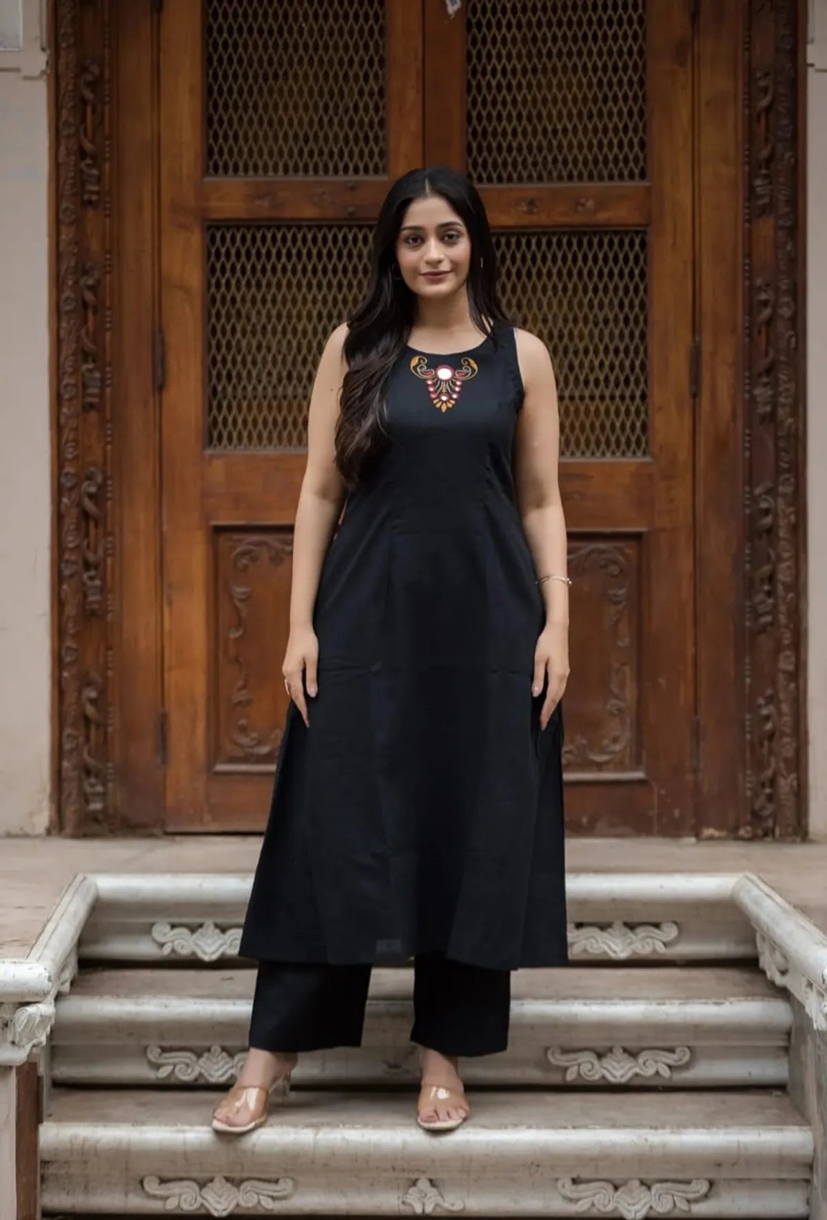 Cotton Embroidered Sleeveless Kurta & Pant Set