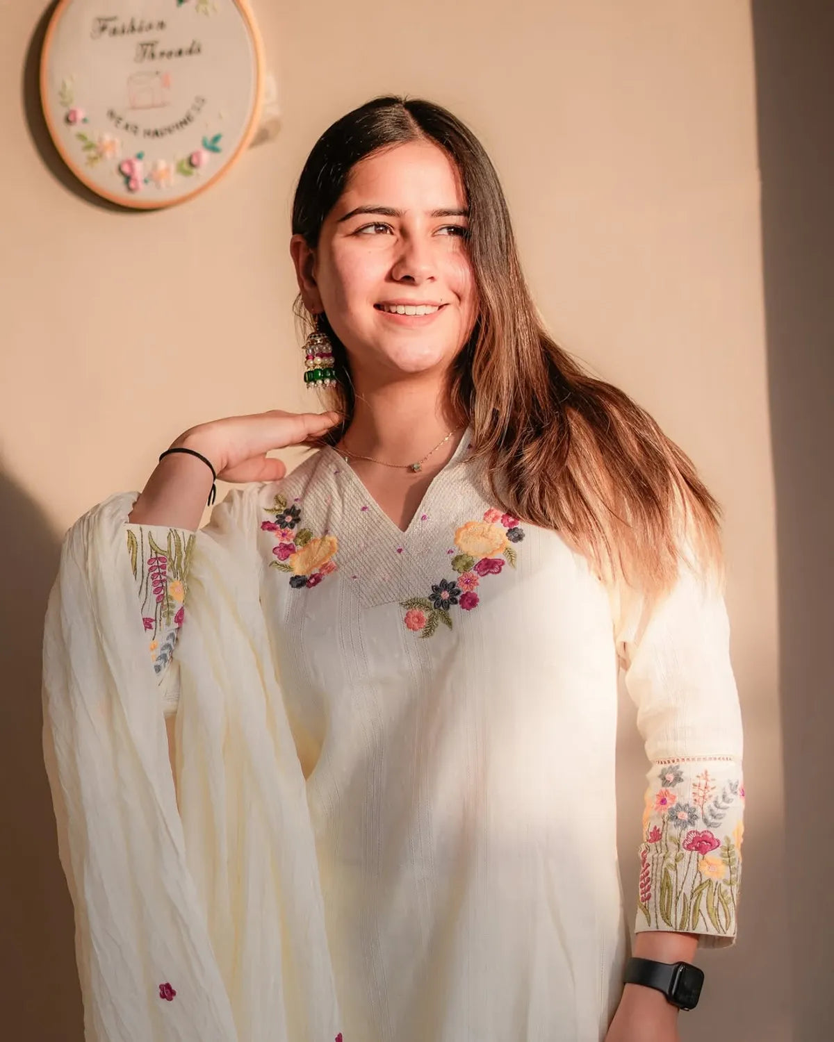 Cotton Embroidered With Inner Lining Kurta - Pant & Dupatta Set