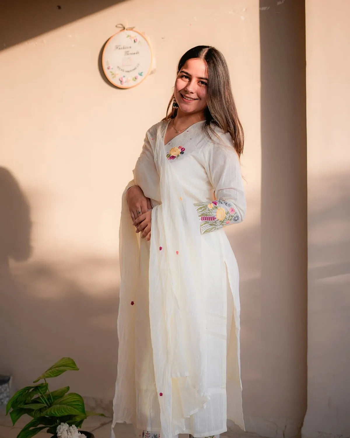 Cotton Embroidered With Inner Lining Kurta - Pant & Dupatta Set