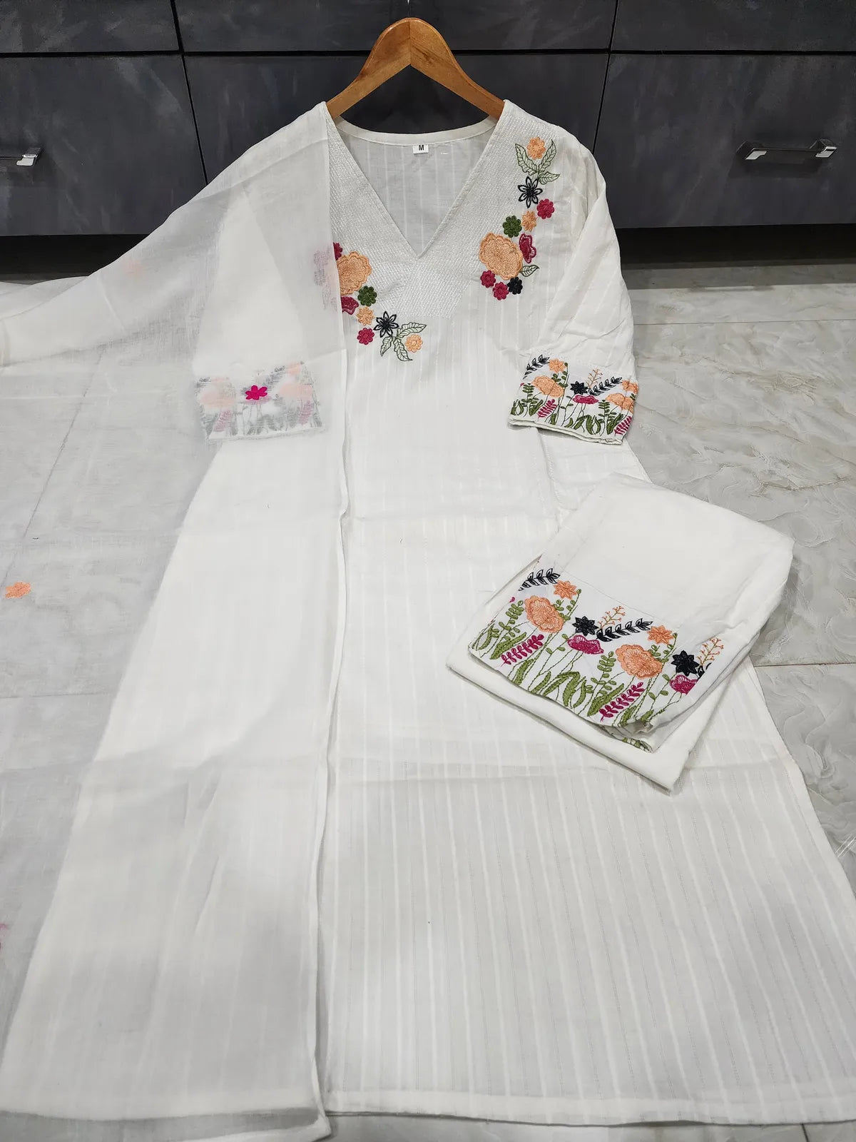 Cotton Embroidered With Inner Lining Kurta - Pant & Dupatta Set