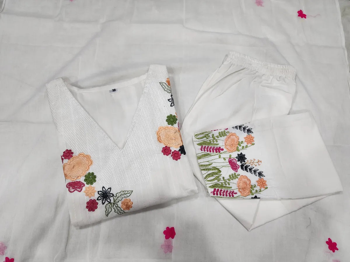Cotton Embroidered With Inner Lining Kurta - Pant & Dupatta Set