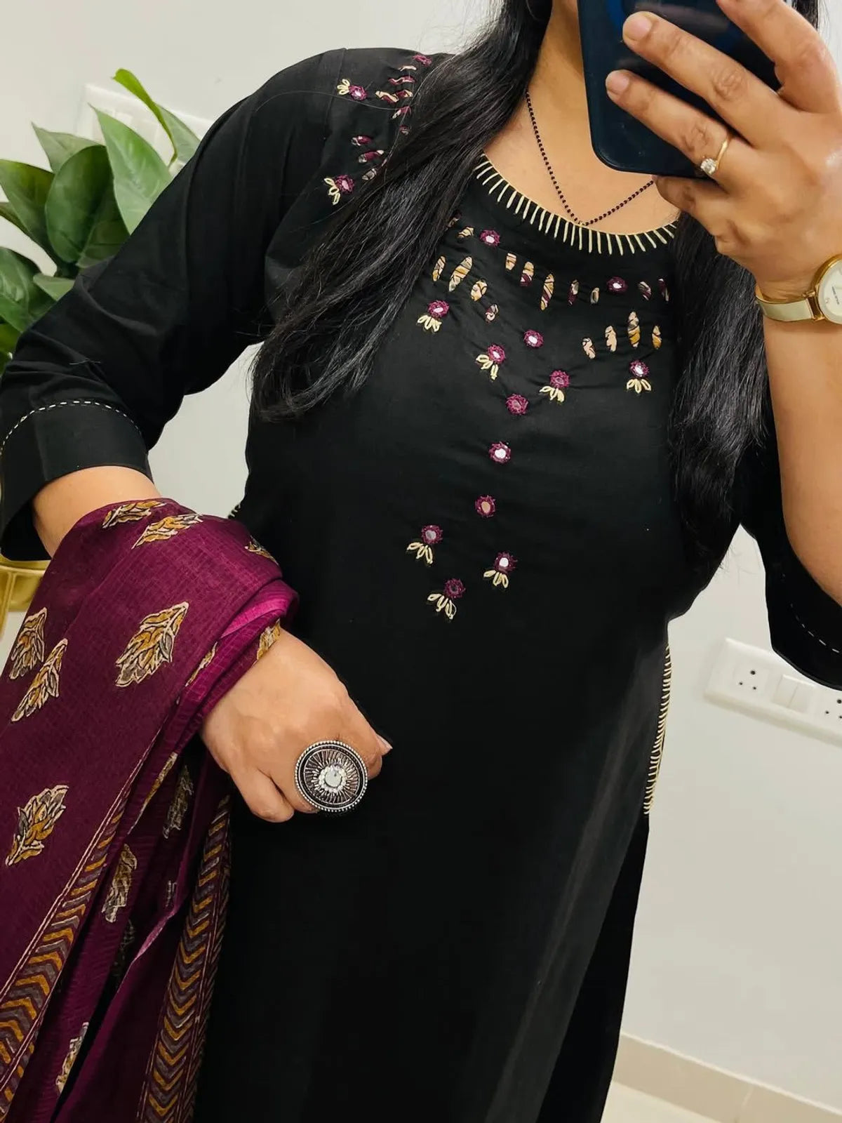 Cotton Hand Work Kurta With Pant & Dupatta Set
