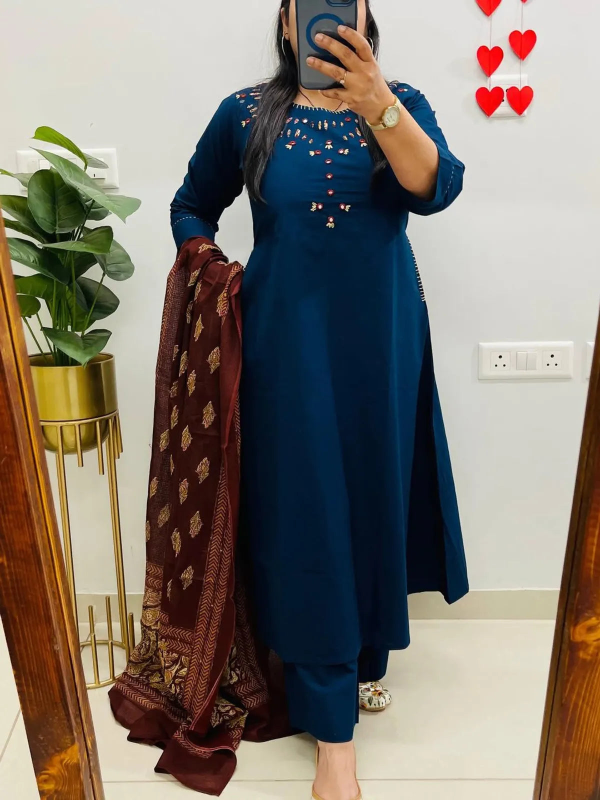 Cotton Hand Work Kurta With Pant & Dupatta Set